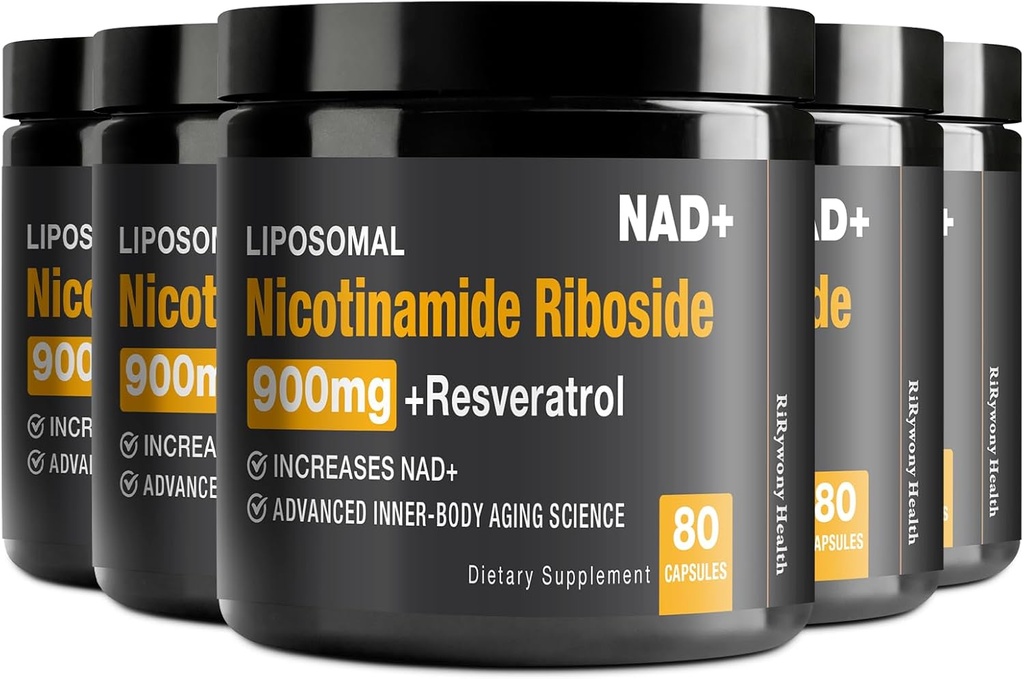 NAD-supplement - NAD+ met Nicotinamide Riboside (NR) en Resveratrol Quercetin 900mg Pure Organic NAD Plus for Cellular Repair Healthy Aging Brain Function, 80 Capsules (pack of 5)