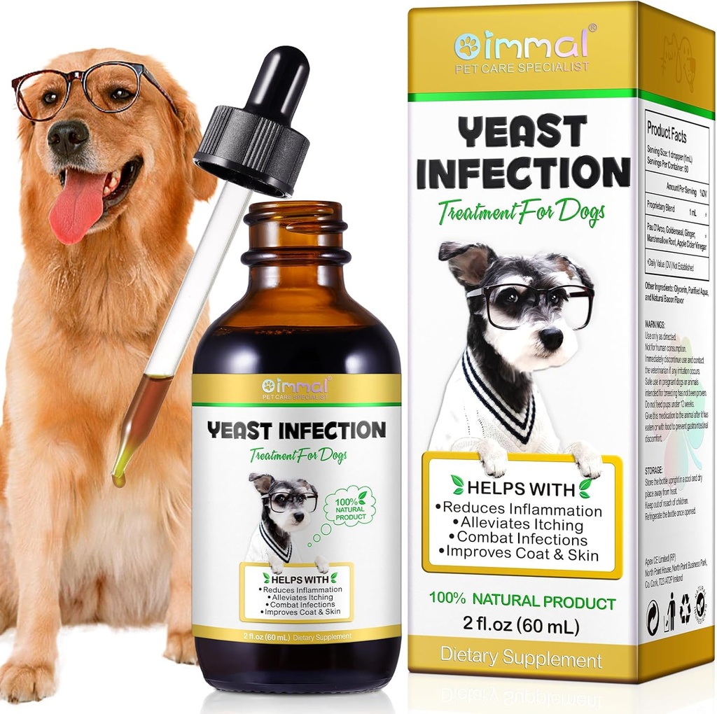 Behandeling van hond Gistinfectie, Natuurlijke Gistinfectie Behandeling voor honden, Ondersteunt hondenoorinfectie Behandeling en Allergie Itch Relief, Vermindert ontsteking, Improve Coat & Skin, Bacon smaak, 2 Fl Oz