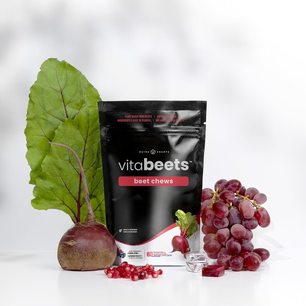 NutraChamps Beet Kauwen - Krachtige 750mg Beetwortel Extract - Hart Kauwen - Bloedstroom en Circulatie Ondersteuning Supplement - Super Reds Blend - Beet Root Gummies Alternatief - 60 Zachte Kauw