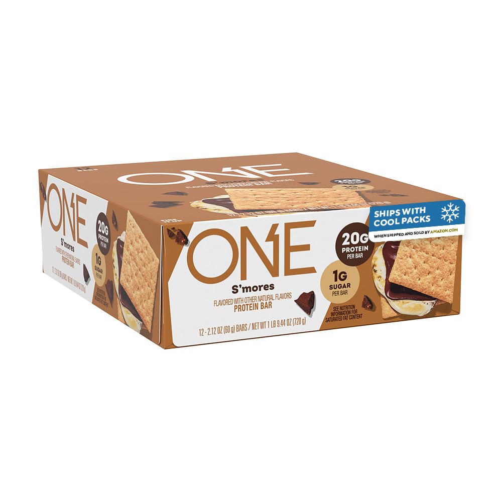 ONE Protein Bars, Smores, Glutenvrij met 20g Proteïne en 1g Suiker, Pantry Nietjes, 2.12 oz (12 Telling), Verpakking mei Vary