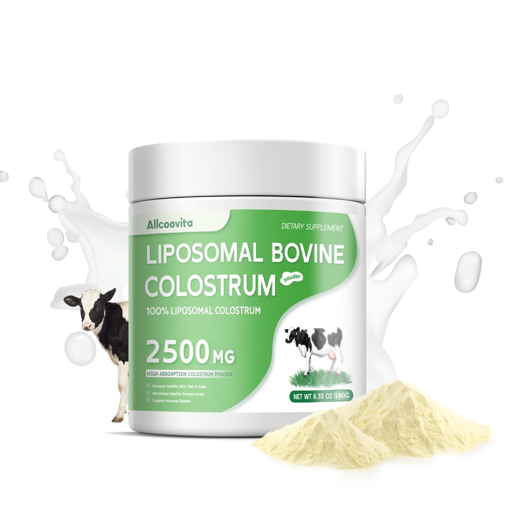 Poudre de colostrum bovin liposomale - Colostrum bovin pur pour les humains - supplément de colostrum gras pour le soutien de la poitrine, la santé immunitaire et la croissance des cheveux,72 portions par bouteille.180g/6.35 oz