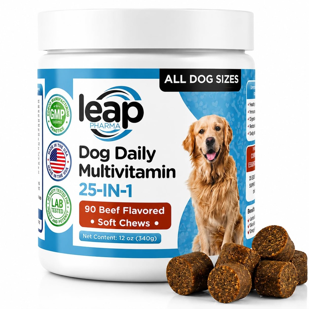 Multivitaminen &uplements for Dogs - Krill Oil, Omega 3,6,9, pre&probiotica, essentiële vitamines, voor Hip & joints, Skin & Coat, Digestief, Immunity Support (90 Kauwen)