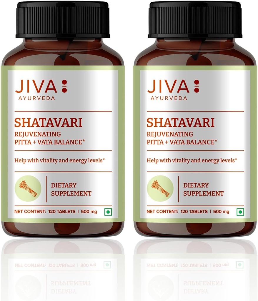 JIVA Shatavari Tabletten 500mg Ayurvedisch Supplement voor mannen en vrouwen - 120 tabletten (verpakking van 2)