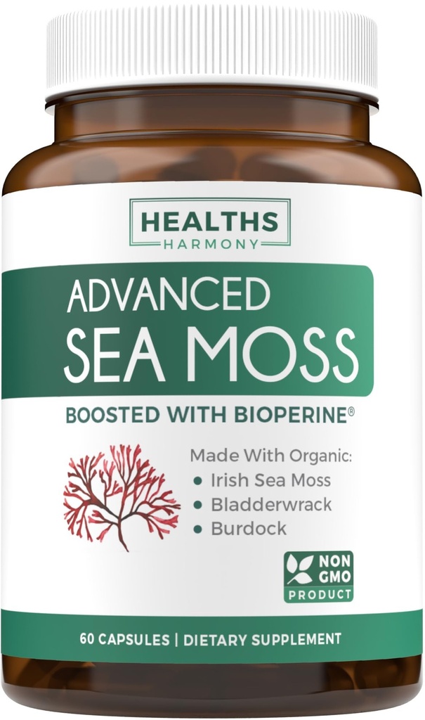 Biologische Irish Sea Moss Capsules - Biologische Sea Moss Capsules met Bladderwrack Burdock Root en Black Pepper Extract voor Enhanced Absorptie - Vegan Non-GMO & Made in The USA (1 maand aanbod)