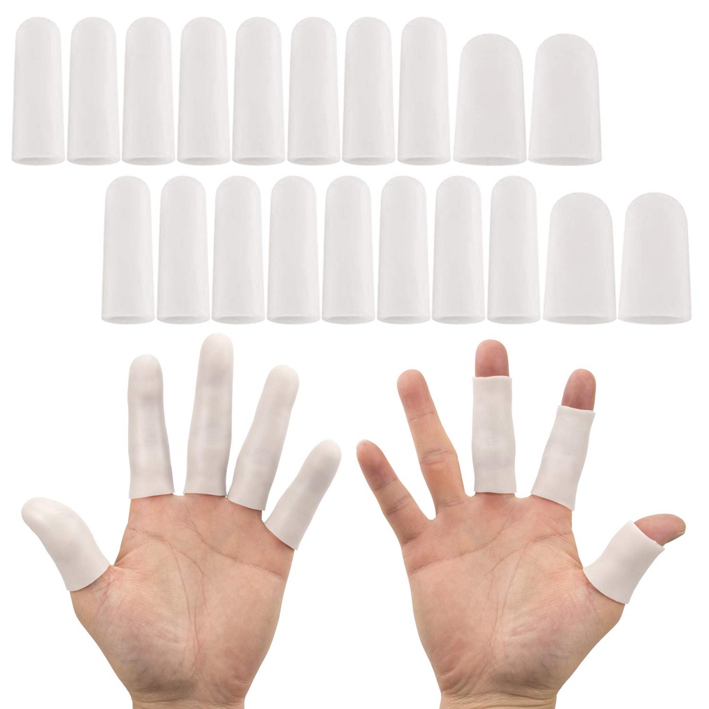 ANCIRS Gel Finger Ondersteuning Beschermhandschoenen, Gel Finger Baby's / Covers - Verschillende maten Siliconen Vingertips voor handen Cracking, Eczema Skin (20 st White)