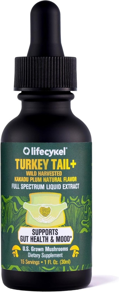 Life Cykel - Turkey Tail Mushroom Liquid Extract with Kakadu Plum - Immune Support & Digestive Health Prebiotic Supplement - Vegan, Non-GMO en Glutenvrij - 1 Fl Oz