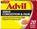Advil Sinus Congestie en Pijn, Sinus Relief Medicine, Pijn Reliver en koorts Reducer met Ibuprofen en Fenylefrine HCl - 20 gecoate tabletten