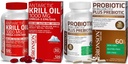 Bronson Probiotique 50 milliards CFU + Prébiotique avec des polyphénols de pomme et des fruits d'ananas Extrac Huile de krill de l'Antarctique 1000 mg avec Oméga-3s EPA DHA