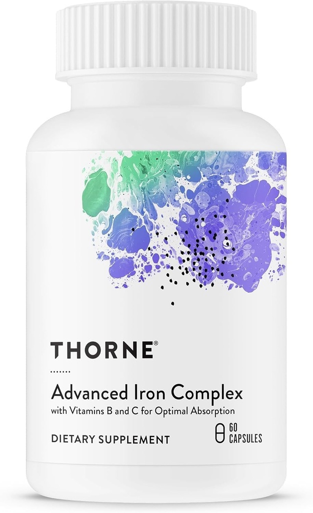 THORNE - Advanced Iron Complex - Complete Blood Support Formula* - Elemental Iron, Folate, B and C Vitamines for Optimal Absorptie - Chelated Iron Supplement - Gluten, Dairy & Soy-Free - 60 Capsules