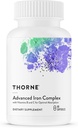 THORNE - Advanced Iron Complex - Complete Blood Support Formula* - Elemental Iron, Folate, B and C Vitamines for Optimal Absorptie - Chelated Iron Supplement - Gluten, Dairy & Soy-Free - 60 Capsules
