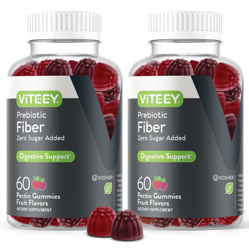 VITEEY Prebiotic Fiber Gummies for Adults, 4g - Gut Health & Digestive Soluble Fiber Supplement Gummies - Zero Sugar Added, Vegan, Gluten-Free - 120 Count