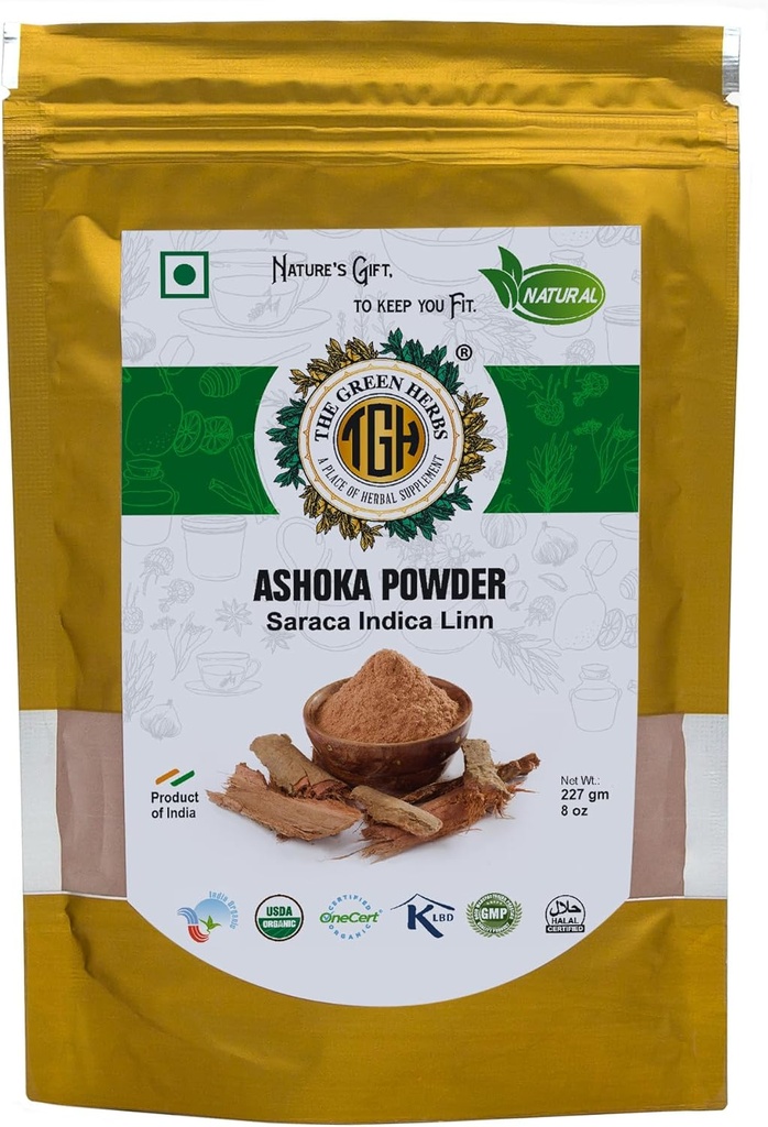 The Green Kruiden Ashoka Chhal Powder, 227g Finely Ground, Natural and Chemical-Free, Herbal Powder for Women, Saraca Indica