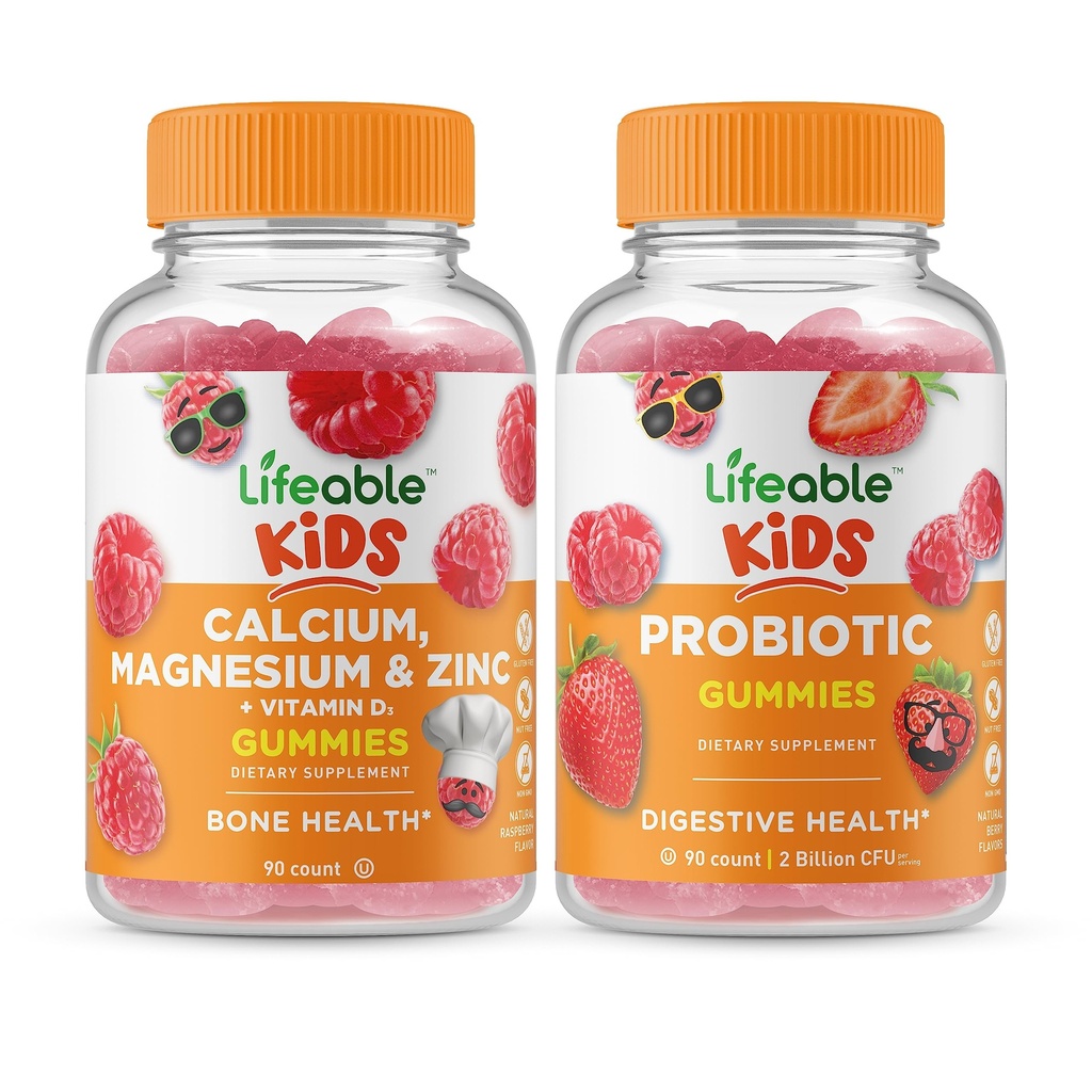 Levensvatbare Calcium Magnesium & Zink Kids + Probiotic 2 Miljard CFU Kids, Gummies Bundle - Grote Proeverij, Vitamine Supplement, Glutenvrij, GGO Vrij, Kauwgom