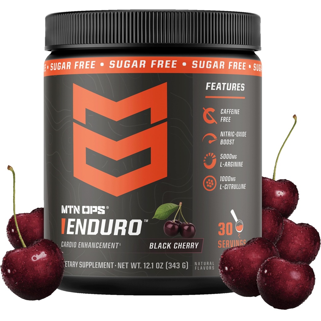 MTN OPS Enduro Stim-Free Pump Pre Workout, Black Cherry | Stim-Free Pump Formula, Nitric Oxide Support, L-Citrulline & L-Arginine, Caffeine Free