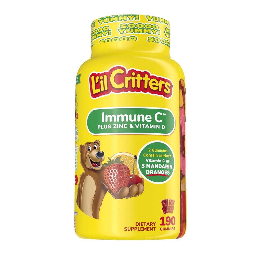 L'il Critters Kids Immune C Gummy Supplement met vitamine C, zink en vitamine D3 voor Immune Support, 190 ct (95-190 dagen levering), 4 heerlijke smaken uit Amerika