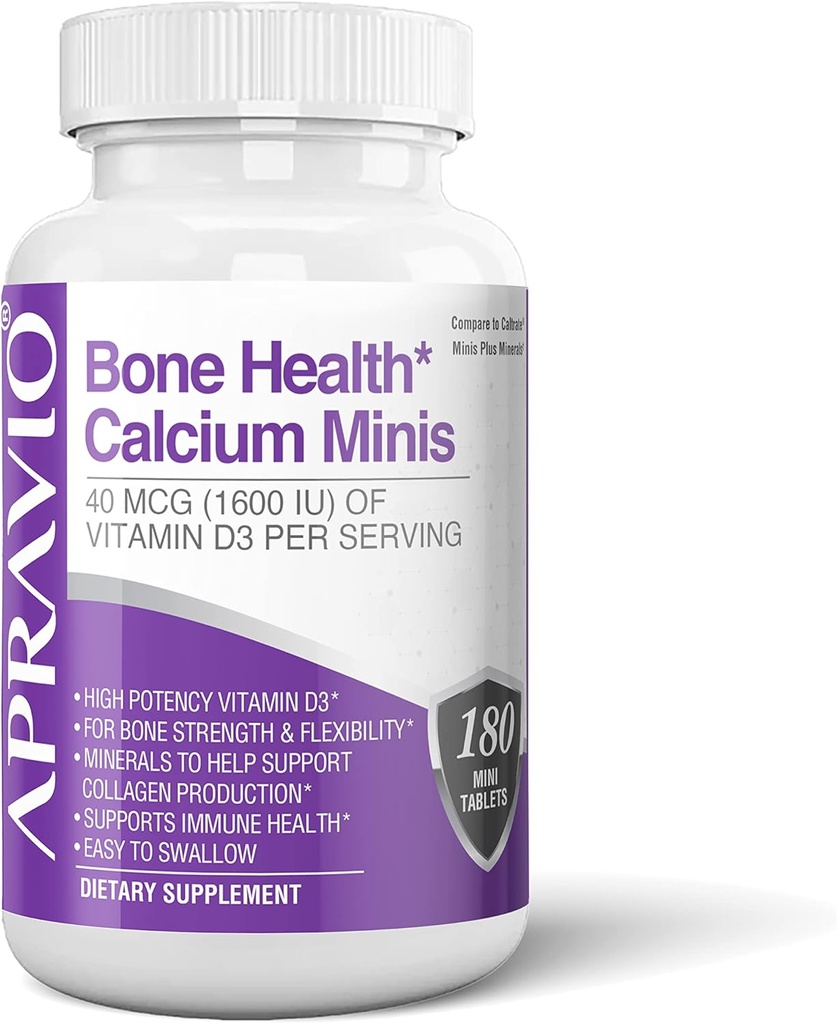 Bone Health Calcium Minis Tablets, Calcium Supplementen w/Vitamine D3, Magnesium, Zink, Koper, Mangaan, Mineralen te helpen ondersteunen bot sterkte, Collageen productie, Immune Health, 180ct