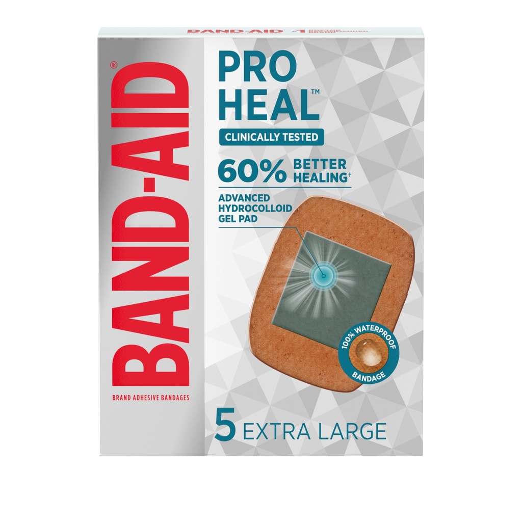 Band-Aid Merk Pro Heel Hydrocolloïde Gel Pads, Extra Large Waterproof Bandages voor een betere genezing van kleine wonden, Steriele First Aid Bandages, 5 ct