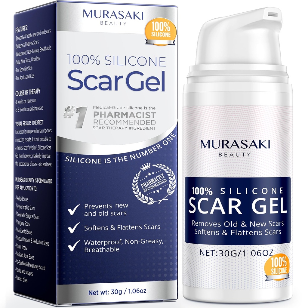 100% Siliconen Scar Gel Scar Cream - Geavanceerde Scar Gel voor chirurgische littekens, C-sectie, Stretch Marks, Acne, letsel, brandwonden, Keloids, Oude en Nieuwe littekens 1.06oz(30g) (Maximum sterkte 100% Siliconen)