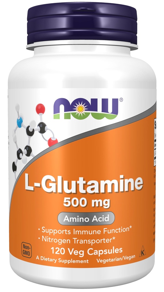NOW Foods Supplements, L-Glutamine 500 mg, Stikstoftransporter*, Aminozuur, 120 Veg Capsules