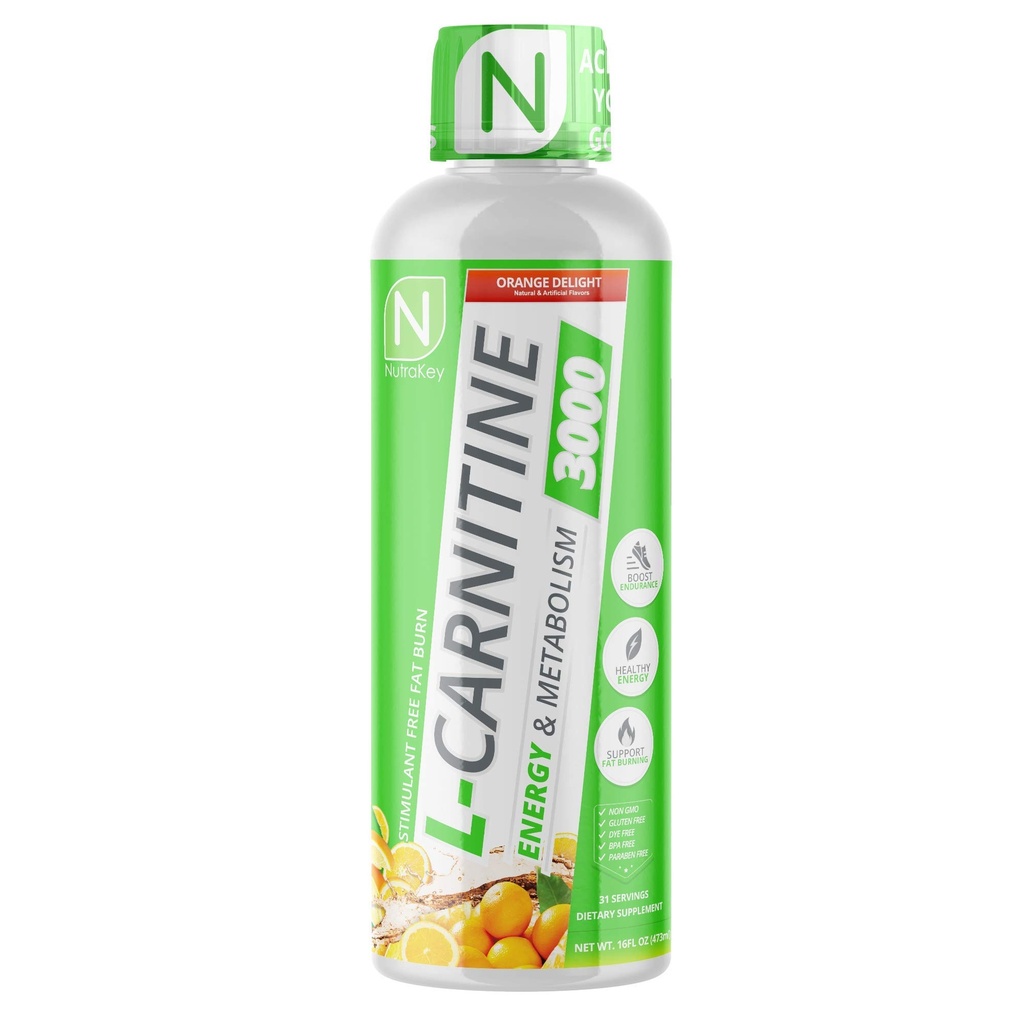 NutraKey L-Carnitine 3000mg, Geen suiker, Glutenvrij, Turn Into Fuel, (Orange Delight) 31 porties