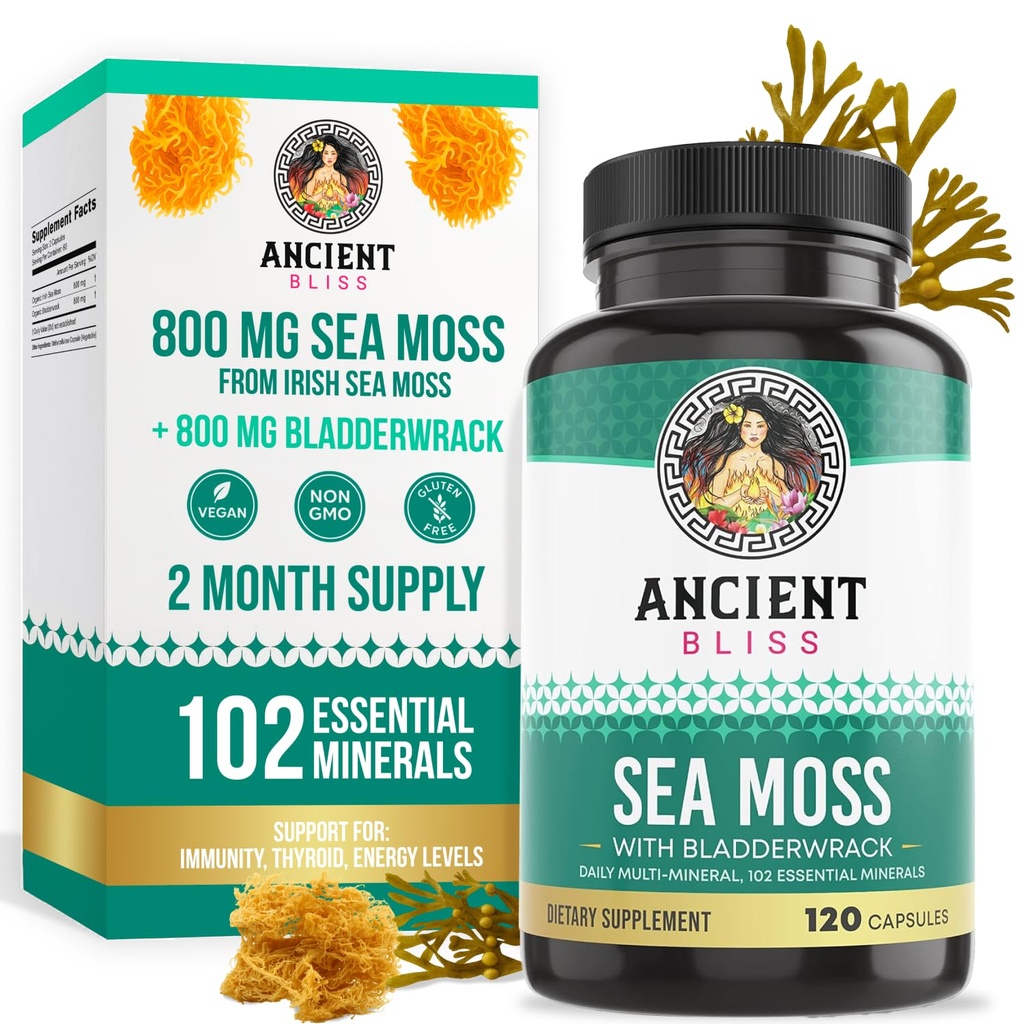Oude Gelukzaligheid Biologische Irish Sea Moss Pillen - Dr Sebi Wildcrafted Seamoss Capsules 