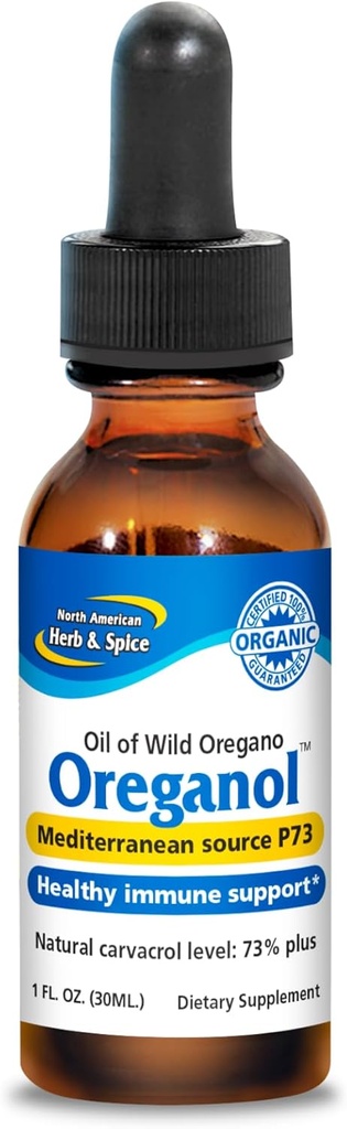 NOORD AMERICAN HERB & SPICE Oreganol - 1 fl oz, Pack of 2 - Onbewerkte, wilde, biologische olie van Oregano - Mediterrane oorsprong P73 - Niet-GMO - 864 Totaal