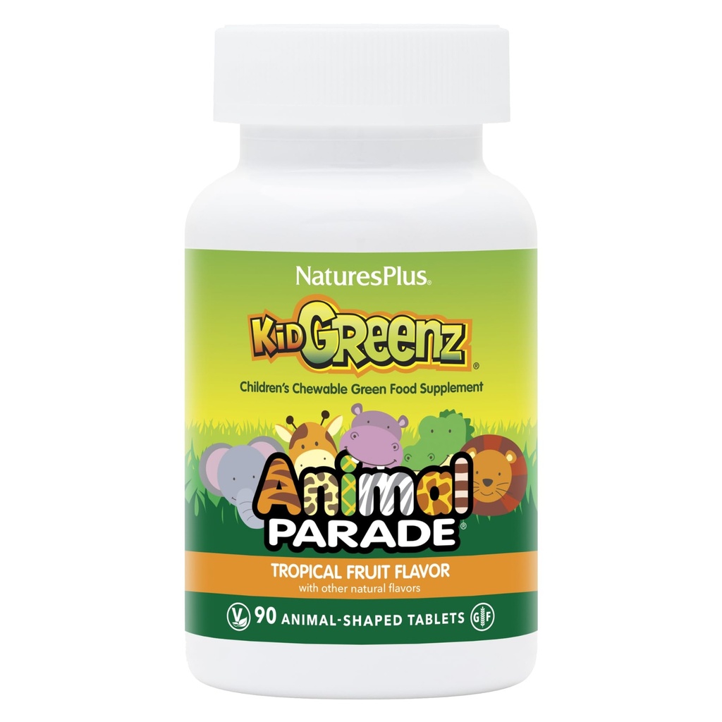 Natures Plus Animal Parade KidGreenz - 90 Animal-Shaped Kauwtabletten, Pack van 3 - bevat Superfood Blend - Vegetarisch, Glutenvrij - 270 Totaal porties