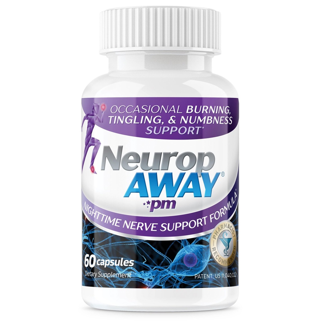 NeuropAWAY Zenuwondersteuning PM, met R-Alpha Lipoïnezuur om te helpen bij het bieden van nerve relief in zo weinig als 5 dagen, acetyl-L-Carnitine, Theanine, Melatonine, en Methylcobalamine, 60 capsules