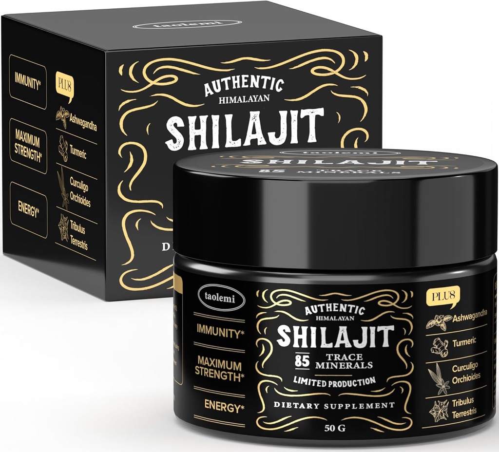 Silajit Pure Himalaya Organic, Taolemi 50g Jar Natural Shilajit Resin for Men & Women, 85+ Trace Minerals & Fulvic Acid, Pure Himalaya Extract, Natural Energy and Vitality Enhancer, 800MG, 62,5 Ser