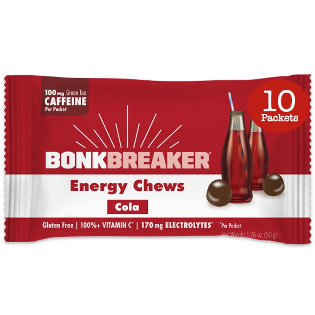 Bonk Breaker Energie Kauwen, Dairy-Free, Glutenvrije Ingrediënten om snelle energie en focus te bieden, 1 doos van 10 pakketten, Cola