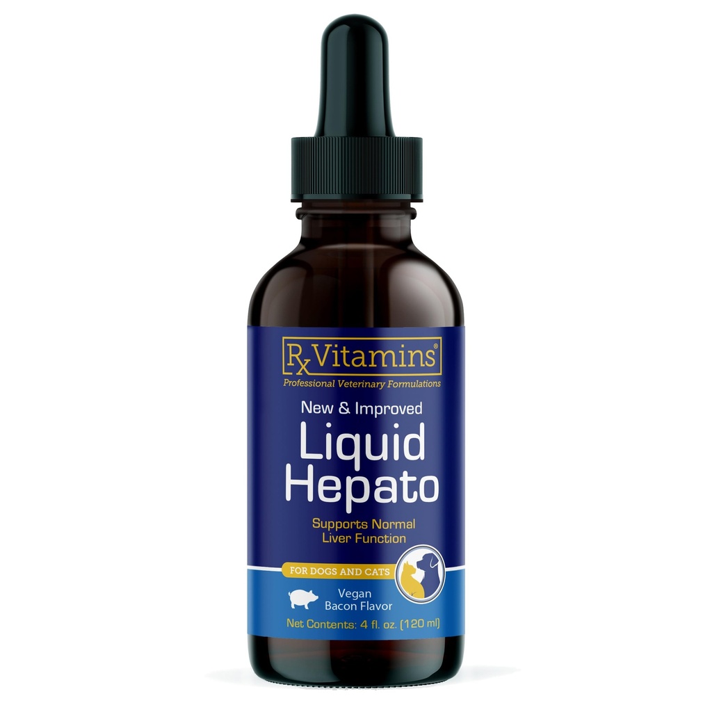 Rx Vitaminen Liquid Hepato Support for Dogs & Cats - Liver Support Supplement with Milk Thistle for Dogs (Silymarin & Silybinin) and Vitamin B - Bacon Flavor (4oz)