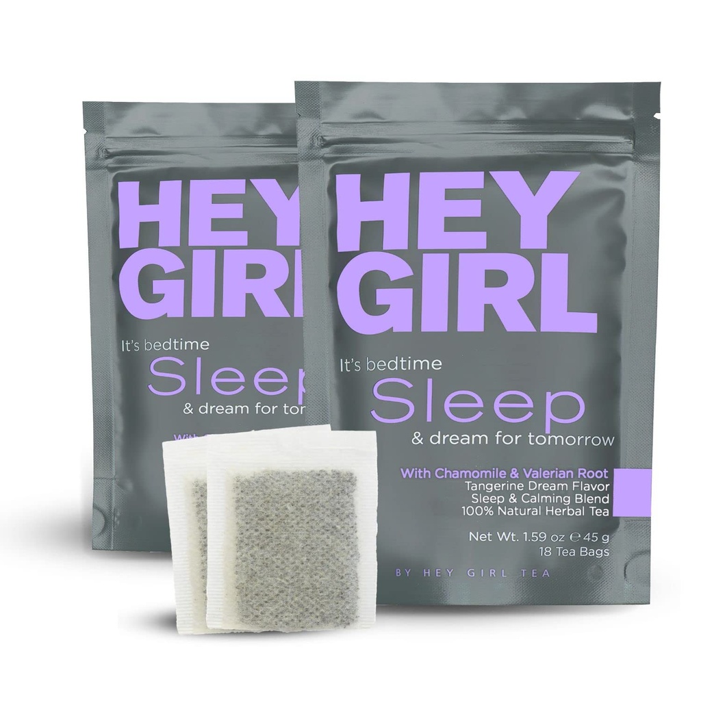 Hey Fille Sleep Tea - Natural Herbal Bedtime Tea Bags with Camomile, Passion Flower, Valerian Root, Lemon Baume - Calmer, Relaxing Adultes Sleepy Night Time Tea - Cadeaux de relaxation pour les femmes 2 packs