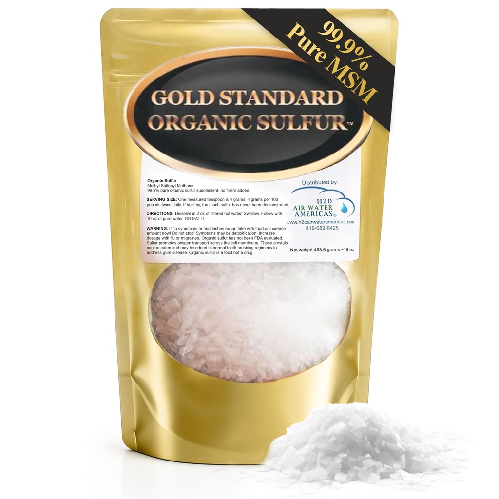 Gold Standard Organic Sulfur Crystals 1lb - 99,9% Pure MSM - High-Purity MSM Supplement Powder - Large Granular Flakes - 3rd Party Tested for Purity
