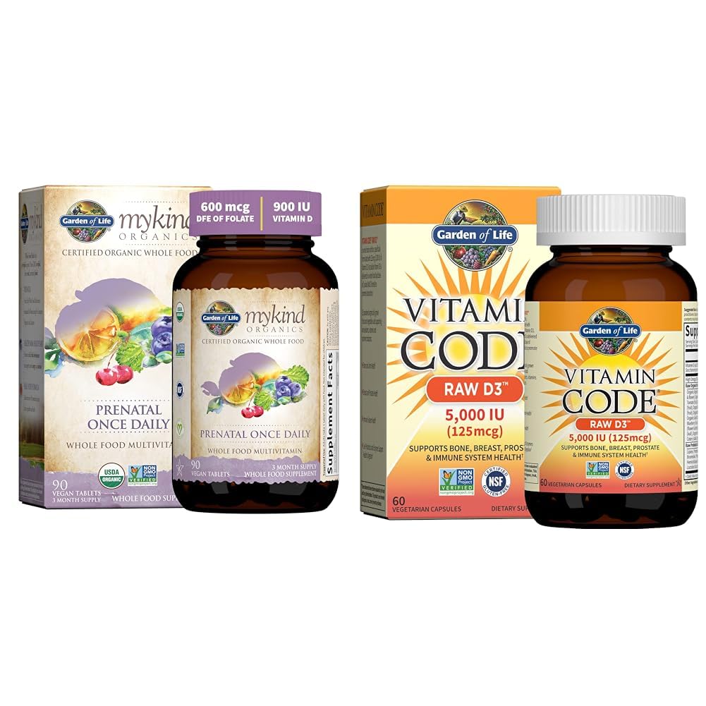 Garden of Life Organics Prenatale Vitamine: Folaat voor energie en gezonde foetusontwikkeling & vitamine D, vitaminecode ruwe D3, vitamine D 5.000 IE