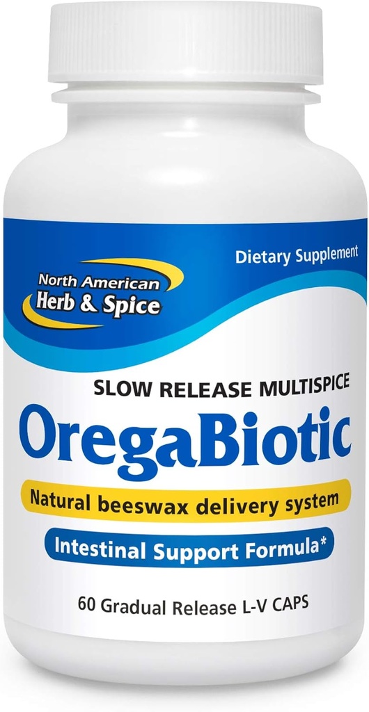 North American Herb & Spice OregaBiotic - 60 Capsules - Immuunsysteem & Digestieve ondersteuning - Haar, huid & nagelgezondheid - Zwarte zaadolie, komijnolie, Oreganoolie, salieolie - niet-GMO - 30 Totaal porties