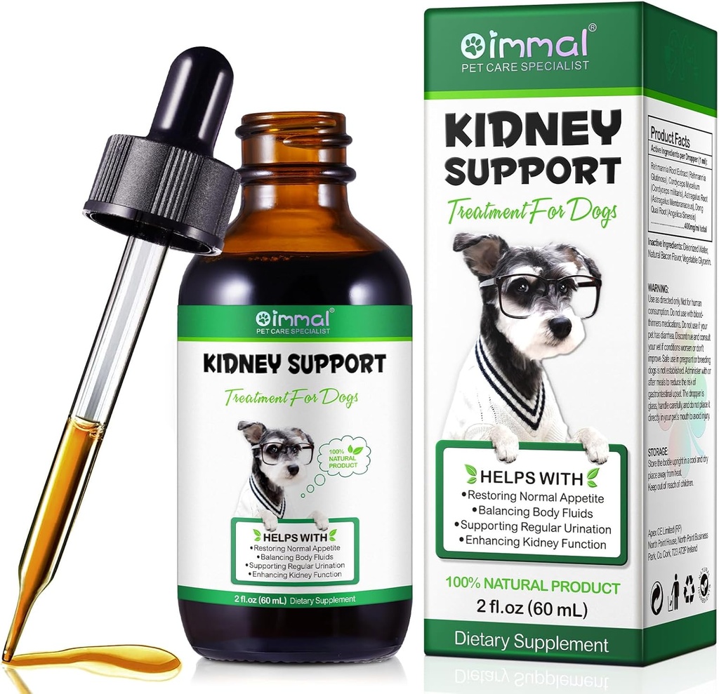 Soutien du rein pour les chiens - Supplément de soutien du rein, soutien de la fonction immunitaire, urinaire et rénale, supplément naturel à base de plantes (2 Fl Oz)