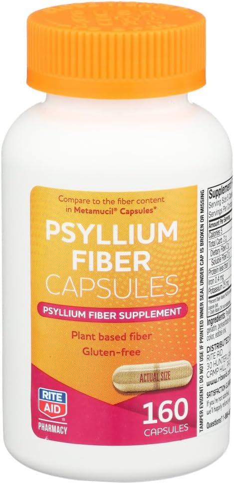 Rite Aid Psyllium Fiber Capsules, 160 Count, Psyllium Fiber Supplement, 