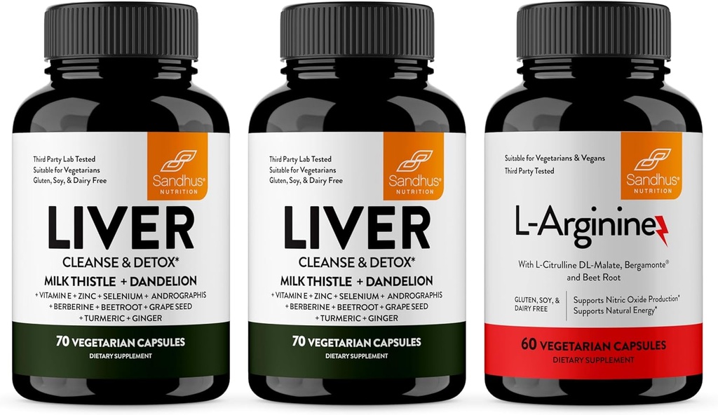 Sandhu's Lever Vernieuwen Reiniging & L-Arginine met Nitric Oxide Precursor Capsules Ondersteunt Immune, Digestieve Gezondheid, Energie en Gezonde Oplage