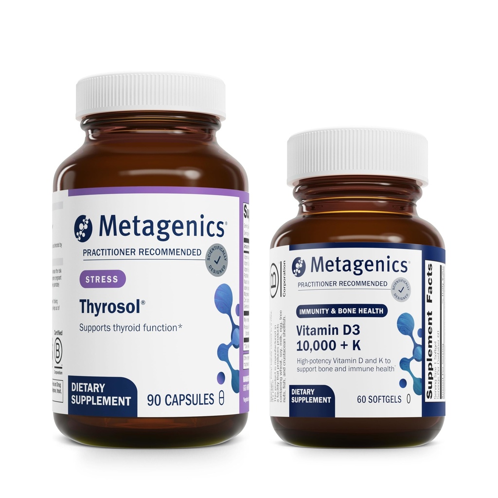 Metagenics Bundle - Thyrosol & D3 10.000 + K - 90 Telling van Thyrosol voor schildkliergezondheid - 60 Softgels van D3 10.000 + K voor Immune Support, Bone Health & Heart Health