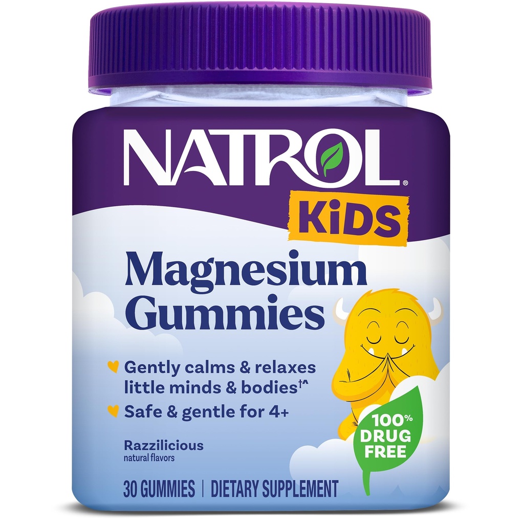 Natrol Kids Magnesium Citrate Gummies, Gently Kalm en ontspannen Little Minds en lichamen, Plus ondersteuning Gezonde spierontspanning en functie, 30 Razzilicious Gummies, Tot een 30 dagen levering