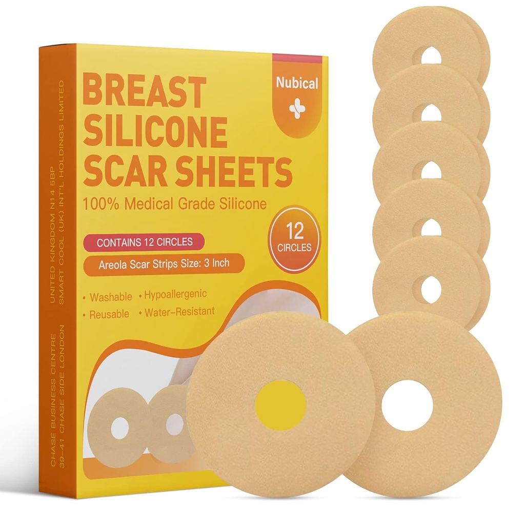 Feuilles de cicatrices en silicone pour le sein 12 Pack - Feuilles de suppression de cicatrices médicales - Feuille de silicone Fournitures de post-chirurgie pour le traitement des cicatrices - Areola Gel Circles (3 IN)