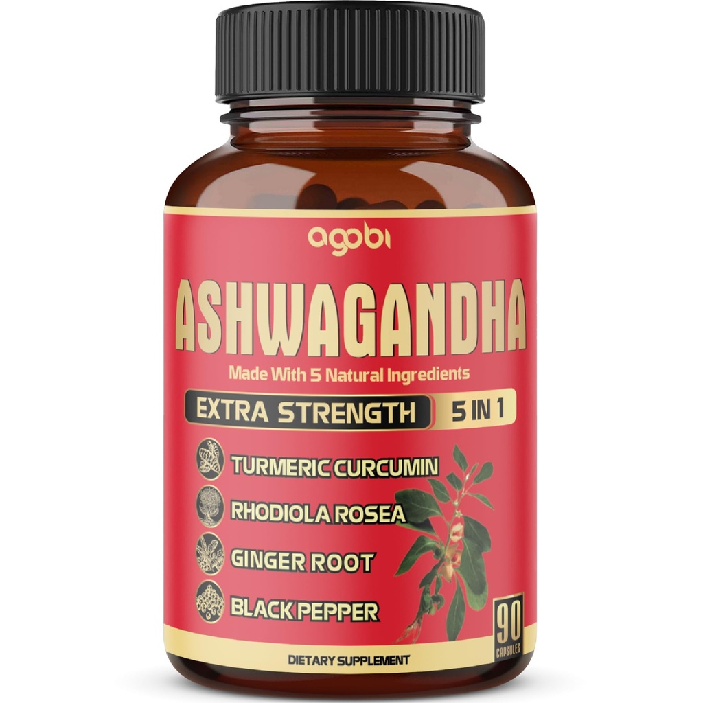 90 Capsules - Ashwagandha Supplement Capsules - Gemberwortel, kurkuma, Rhodiola Rosea & Black Pepper