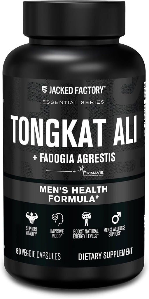 Jacked Factory Indonesisch Tongkat Ali + Fadogia Agrestis - 200:1 Extract Longjack Tongkat Ali voor mannen met Fadogia Agrestis 600mg & Primavie Shilajit ter ondersteuning van vitaliteit, energie, & Mood - 60 capsules