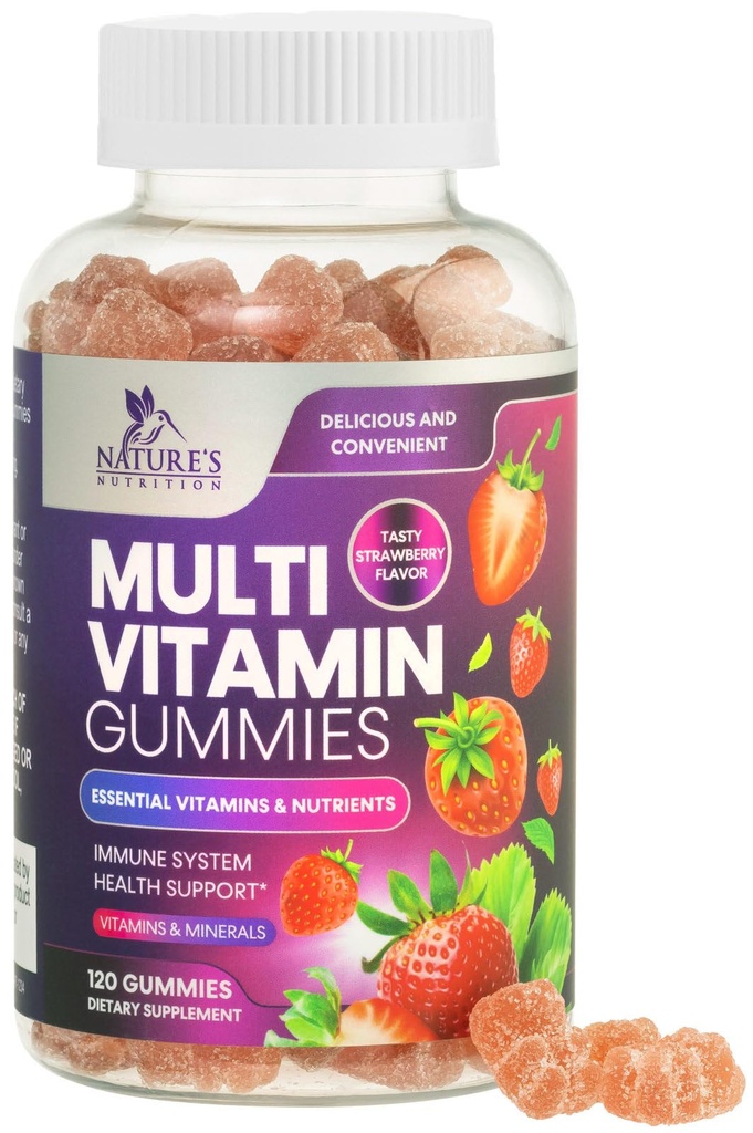 Multivitamine Gummies voor volwassenen, Dagelijkse Gummy Vitaminen & Mineralen met Vitaminen A, C, D, B12 voor Vrouwen & Men, Immune Ondersteuning Gummy Multivitaminen Supplement, Volwassen Multi VIT Vitamine - 120 Gummies