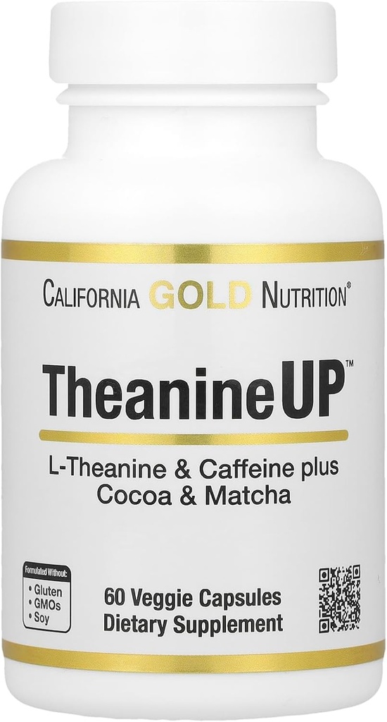 California Gold Nutrition TheanineUPTM, L-Theanine & Cafeine Plus Cocoa, en Matcha, 60 Veggie Capsules