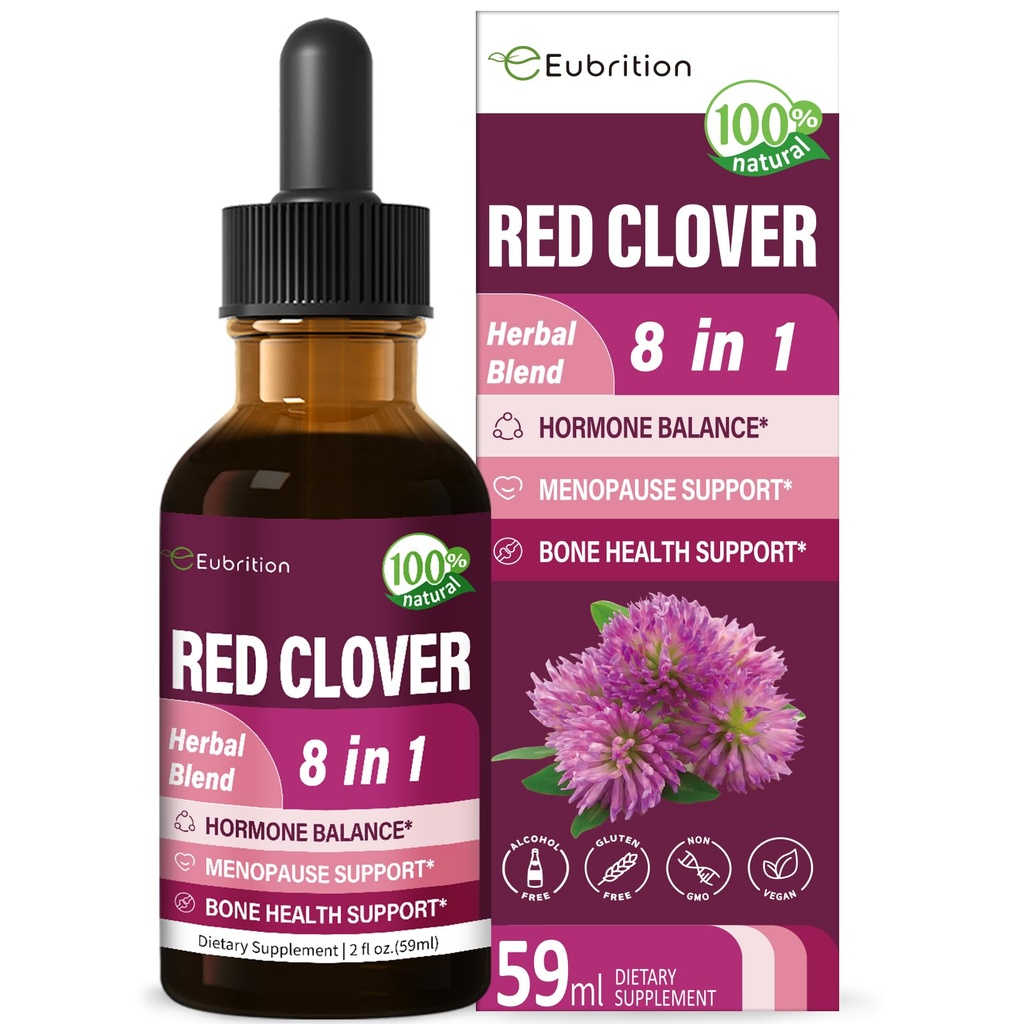 Red Clover Extract Herb Supplement, Liquid Drops for Women Health Balance, 8-in-1 Herbal Formula for Menopause Hot Flashes Relief with Dong Quai & Shatavari Extract, Alcohol Free. 2oz