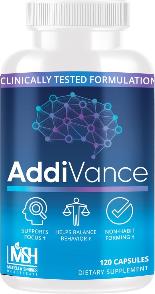 AddiVance 120 Caps - Natural Brain Support Supplement for Enhanced Focus, Memory, & Balanced Behavior - Klinisch bewezen niet-habit Forming Brain Supplement - Geformuleerd door medische professionals