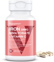 IJzersupplementen voor vrouwen, Vegan Iron Bisglycinate 28mg Plus Vitamine C, Foliumzuur - Iron Pills for Anemia, Iron Deficency & Energy Support - High Absorptie, Gluten-Free, Non-GMO - 60 Capsules