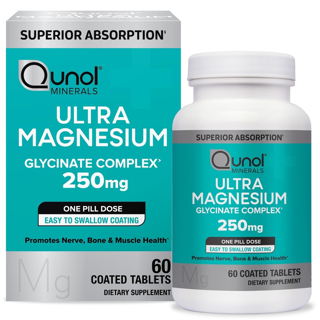 Qunol Magnésium Glycinate complexe, doux sur l'estomac, 250mg une pilule dose, supérieure-absorption Magnésium, Nerve, os et supplément de santé musculaire, 60 Compte (paquet de 1)