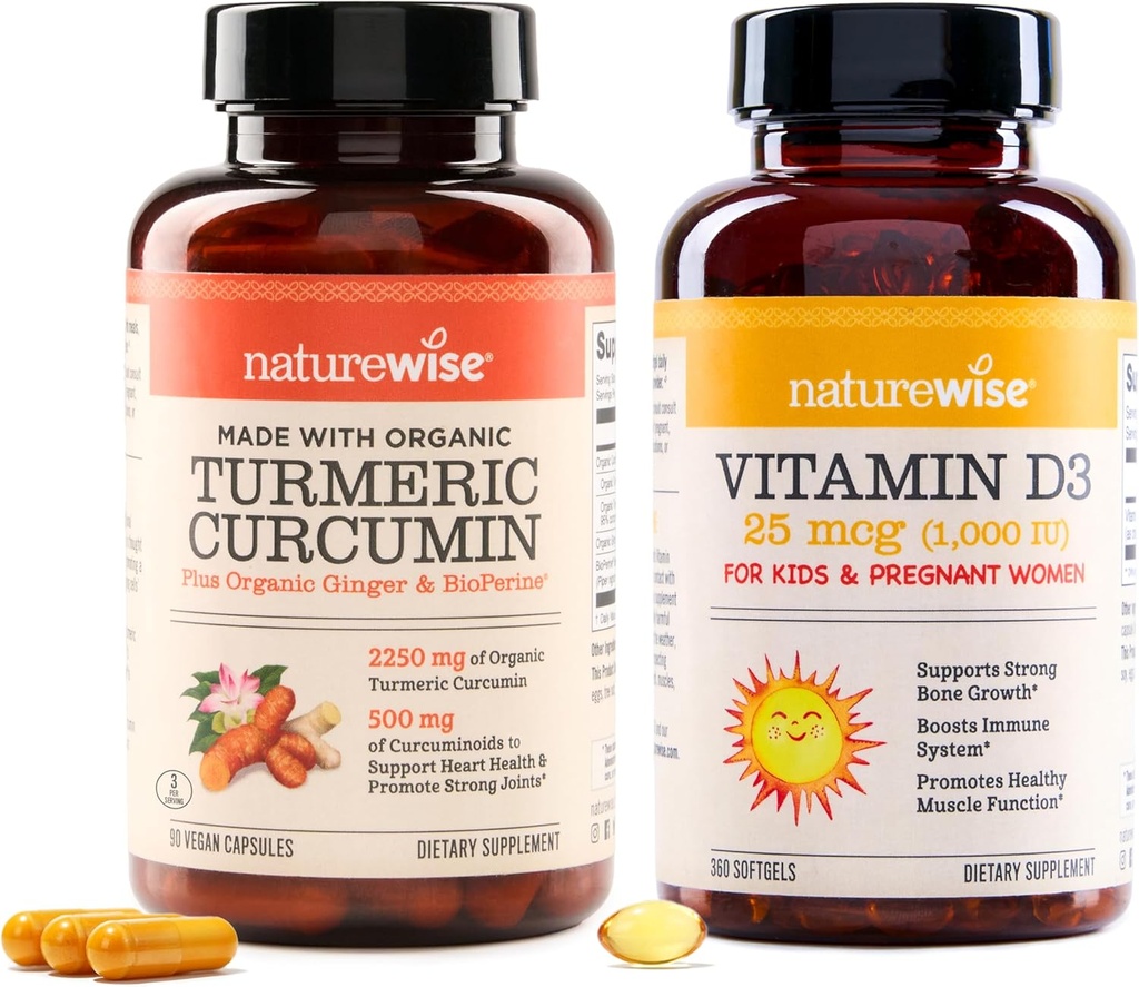 NatureWise Curcumin Kurkuma 750mg & Vitamine D3 1000iu voor Joint, Bone, Immune Support [90 Tellen, 360 Tellen]